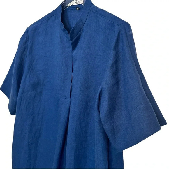 MARVIN BROWNE LONDON Spitalfields Navy Blue‎ Linen Shift Dress Pockets L - Picture 4 of 12